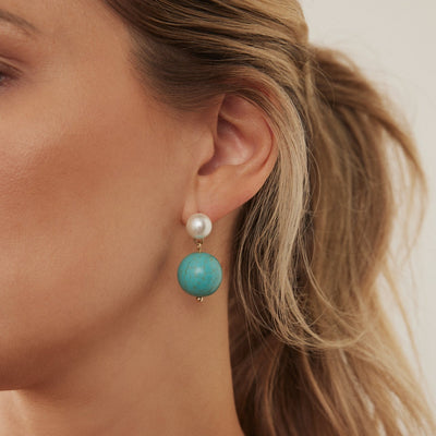BOLLA EARRINGS, Turquoise / Pearl