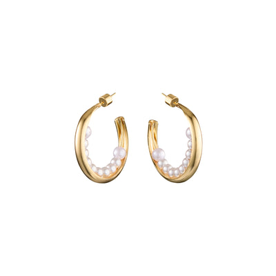 LUNA PEARL HOOPS, 14KT Gold Plated