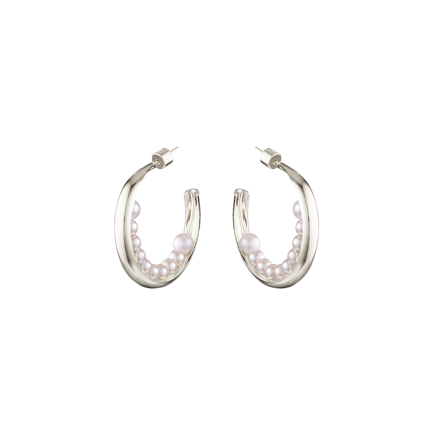 LUNA PEARL HOOPS, Sterling Silver Plating