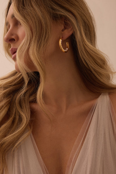 LUNA PEARL HOOPS, 14KT Gold Plated