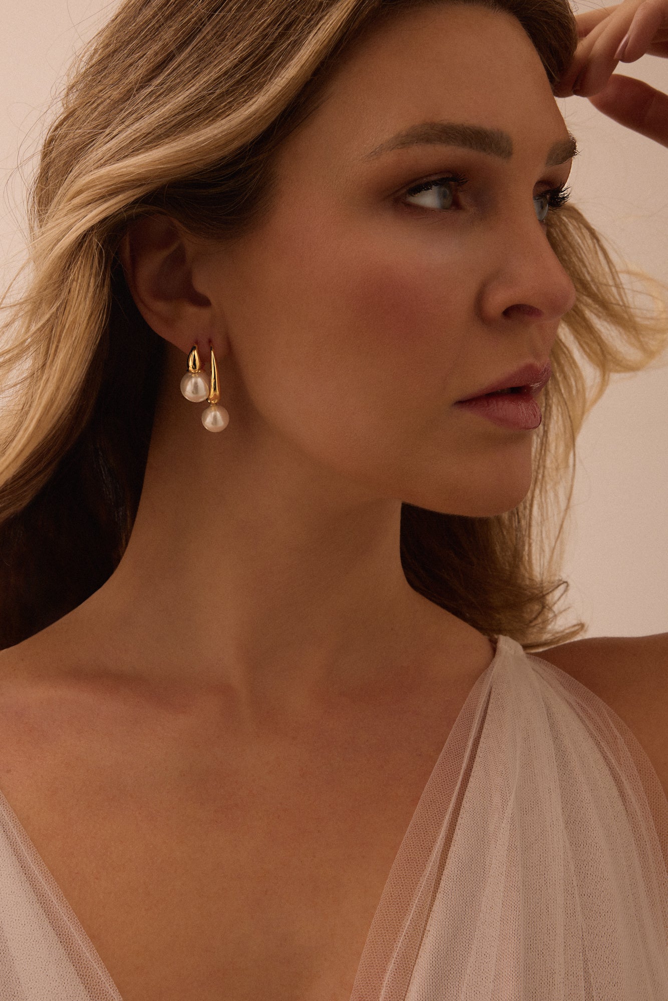 ARIA PEARL DROP EARRINGS, 14KT Gold Plated