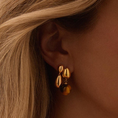 PIPPA STONE DROP EARRINGS, 14KT Gold Plated