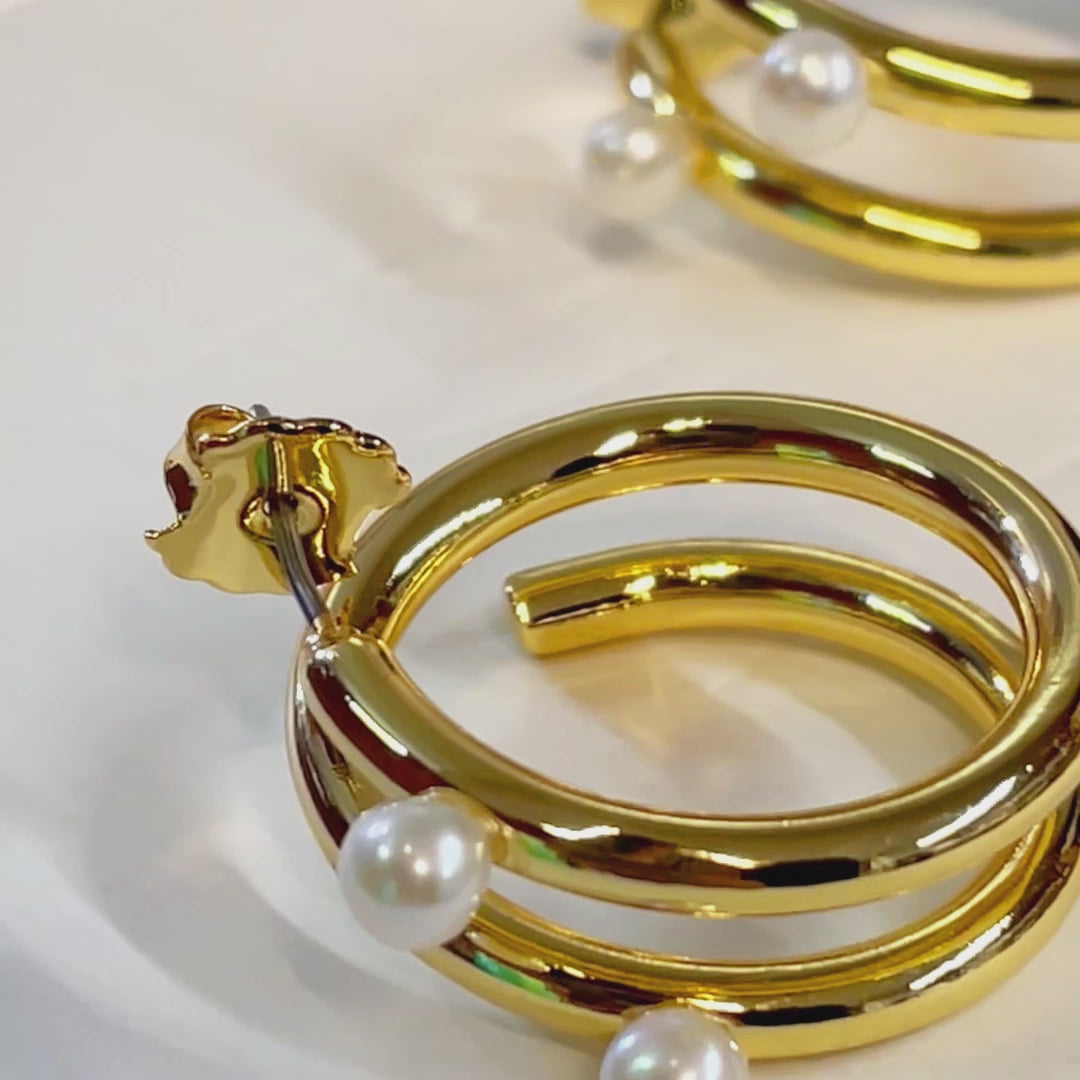 Nelli Pearl Hoop Earrings, 18KT Gold Plated & Pearls