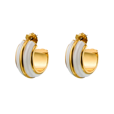 Linea Hoop Earrings, 18KT Gold Plating & White Enamel