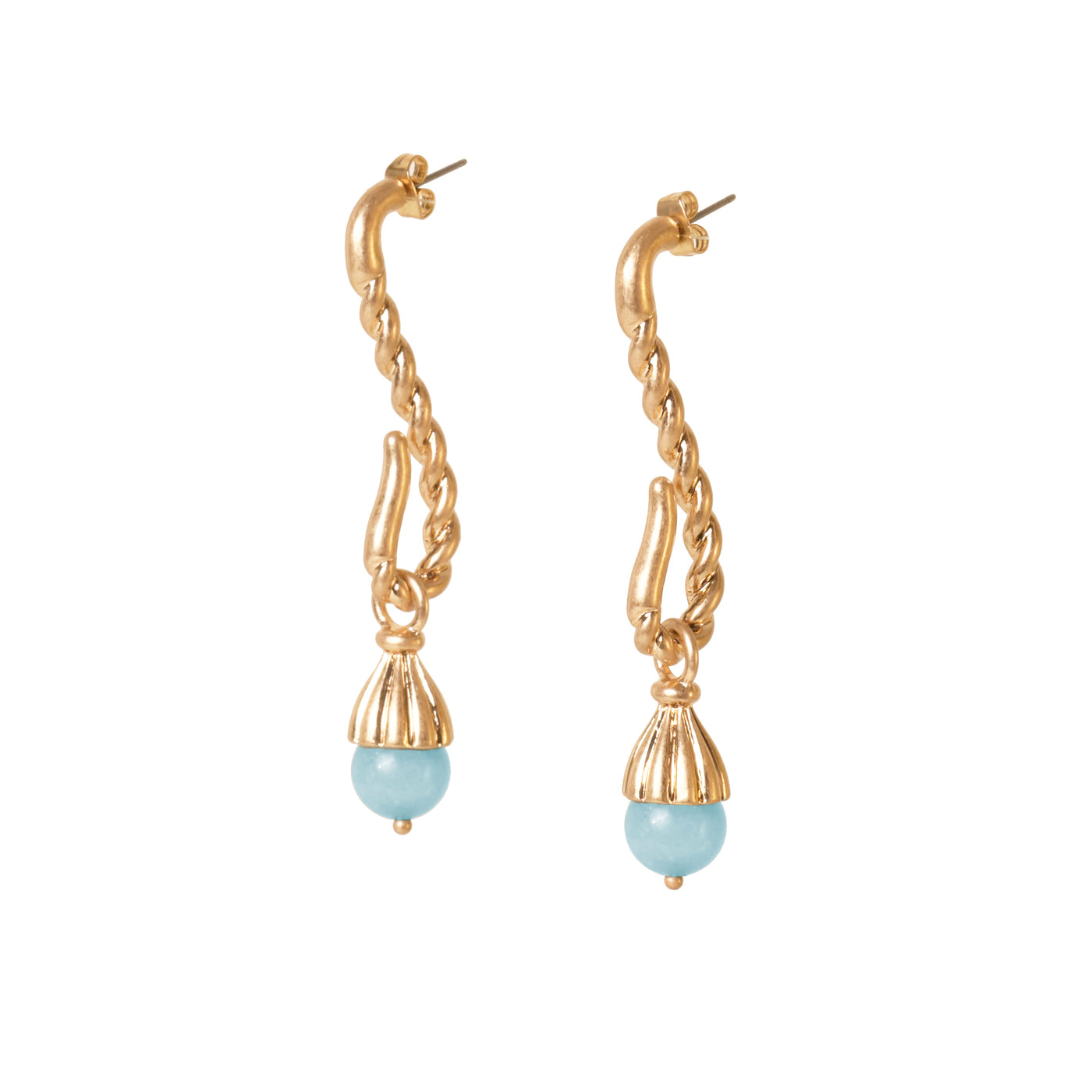 Lotti Statement Earrings - Vintage Gold , Aqua
