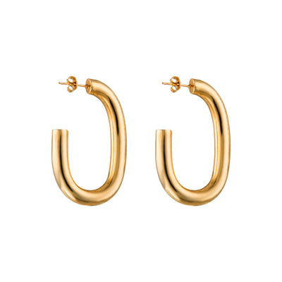 Oval Hoop Earrings, 18KT Gold Plating